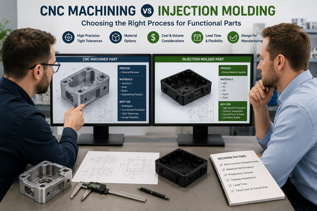 CNC machining vs injection molding comparison for functional parts