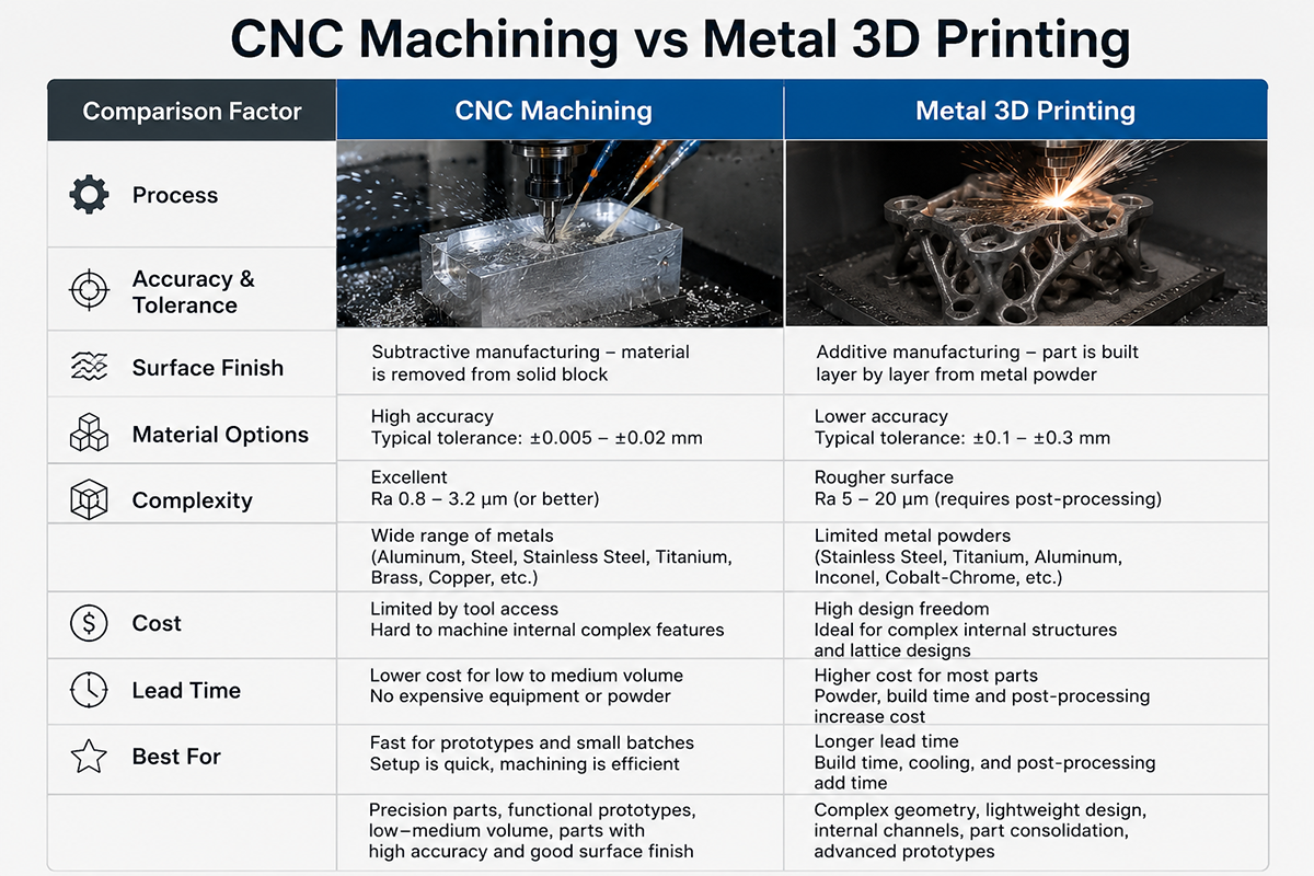 CNC vs metal 3D printing accuracy and cost comparison