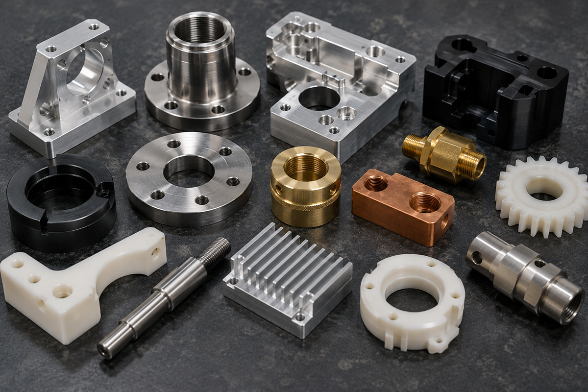 CNC machining materials aluminum stainless steel brass copper and plastics