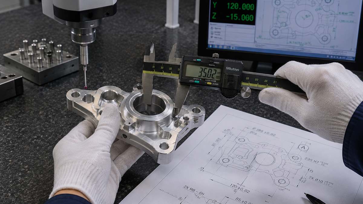 Engineer inspecting automotive CNC machined part