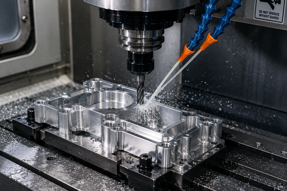 CNC machine cutting aerospace aluminum component