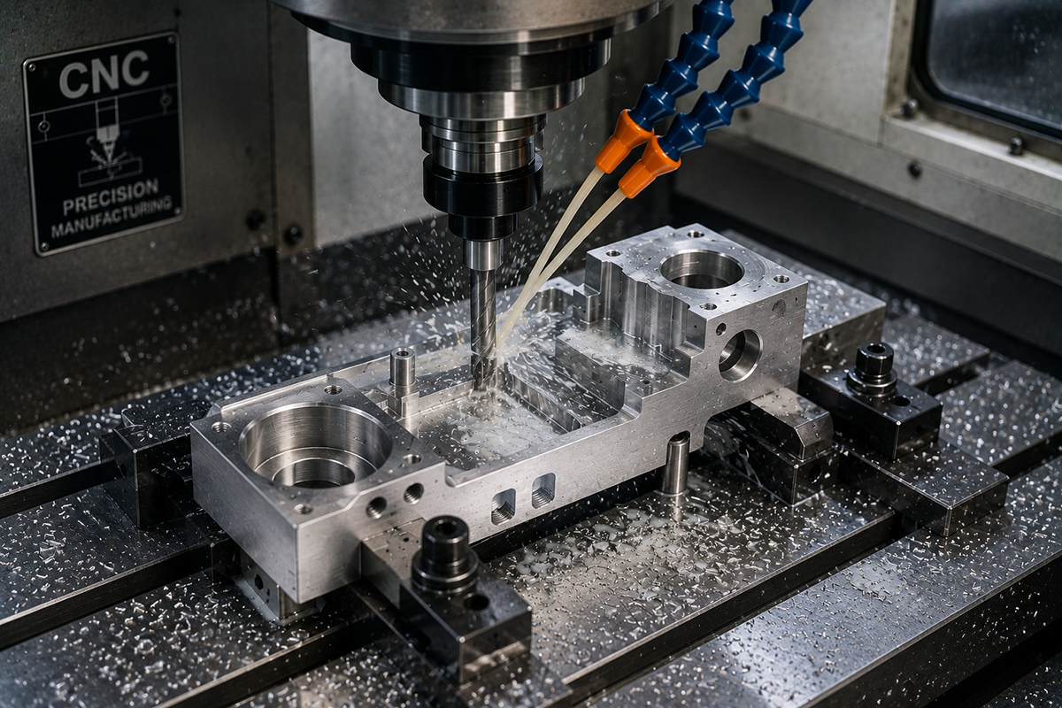 CNC machine cutting custom machinery component